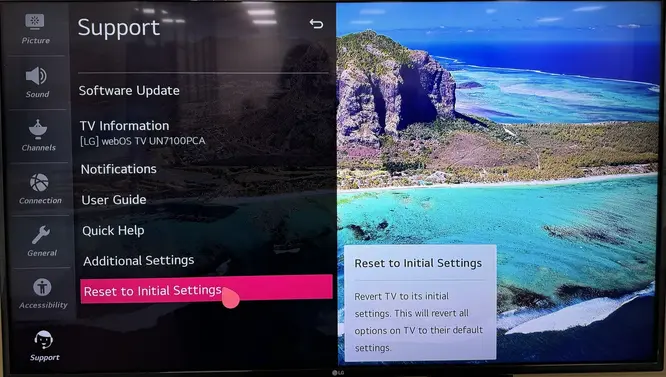 Reset option on LG TV