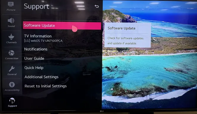 Update option on LG TV