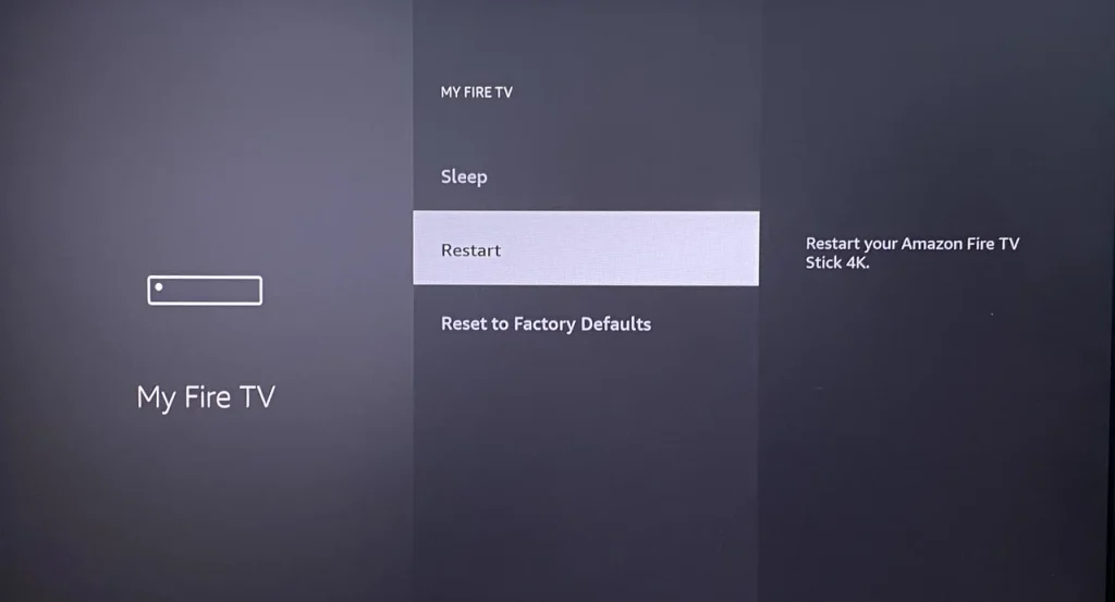 Restart option on Fire TV