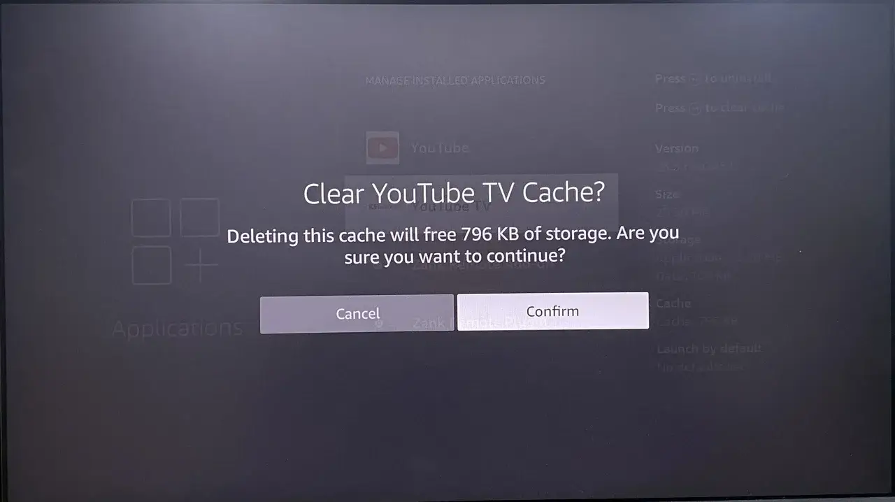 Clear cache option on Fire TV