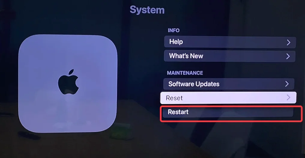 choose Restart on Apple TV