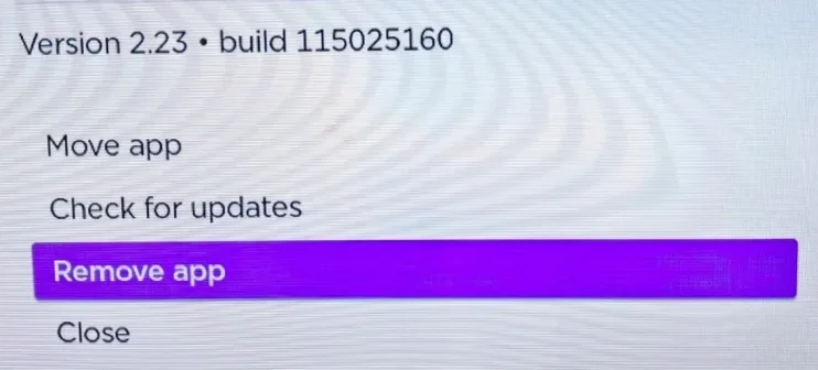 App Remove option on Roku