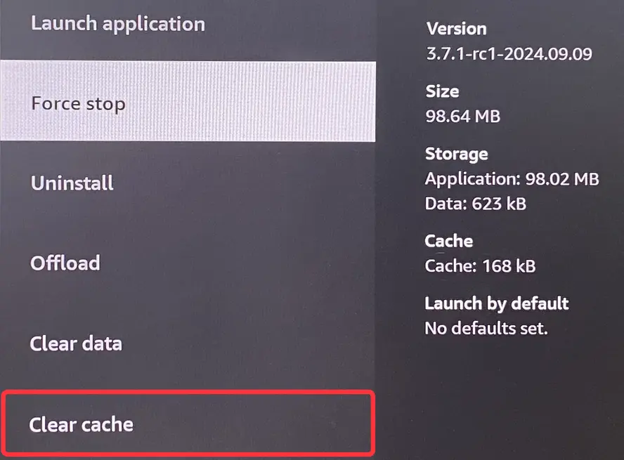 Clear cache option on FireStick