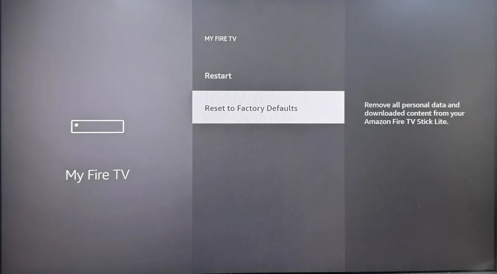 Factory reset option on FireStick