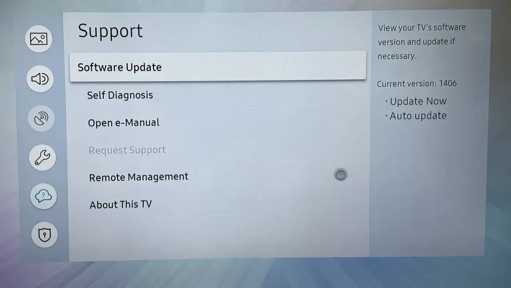 Software update option on Samsung TV