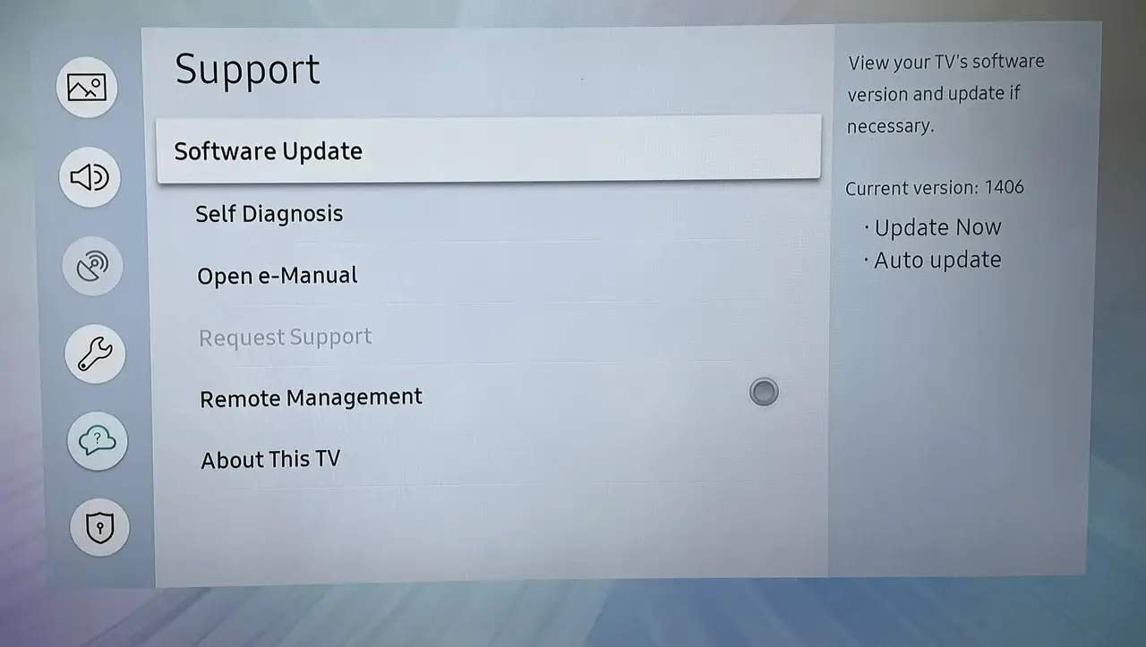 Software update option on Samsung TV