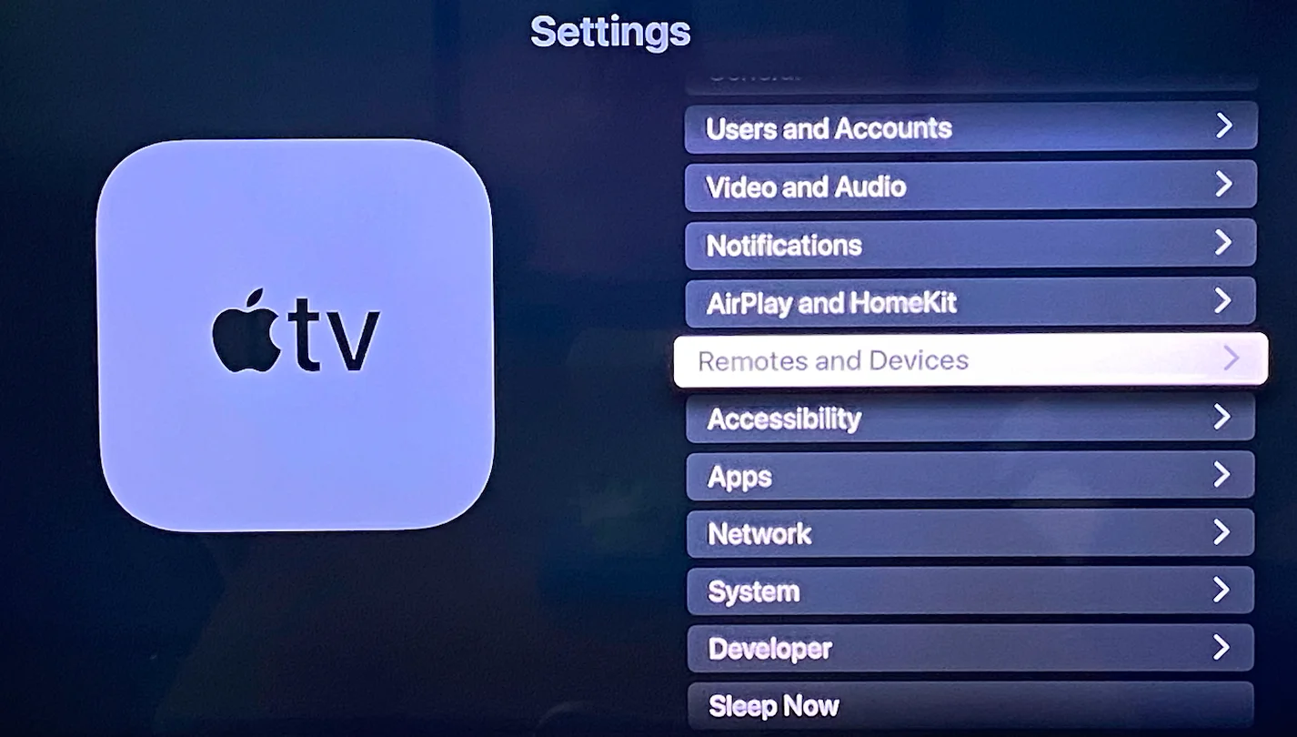 choose Remote and Devices on Apple TV