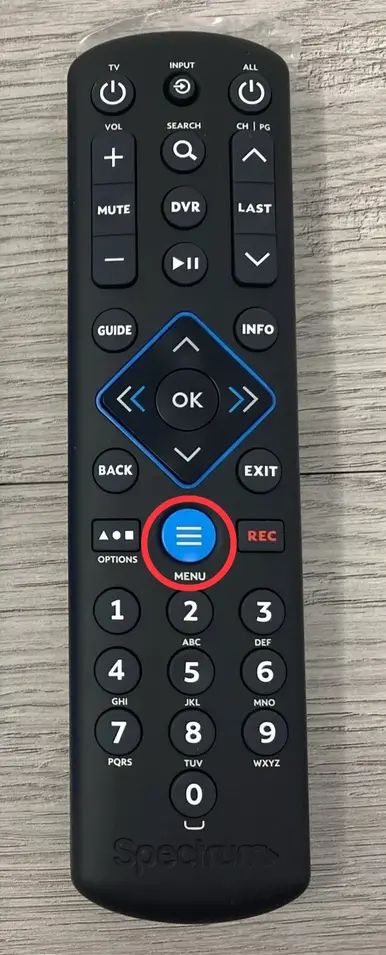 Menu button on the Spectrum remote